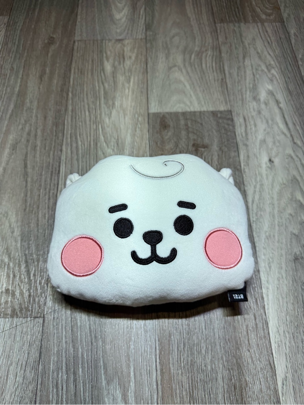 BT21 RJ White Plush Cushion with Pink Cheeks